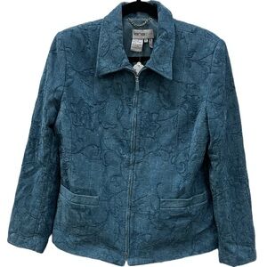 Lanalee Women’s Size 12 Blue Embroidered Zip Front Jacket – with Pockets